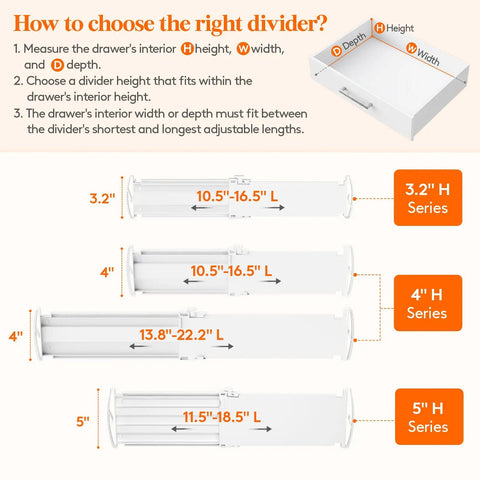 How to choose the right divider for Straight Up Tall 3.2 Inch Adjustable Drawer Dividers For Clothes Heavy Duty Abs Plastic Closet Organizers With Non Slip Silicone Pads Keep Your Garments Snug And Scratch Free.