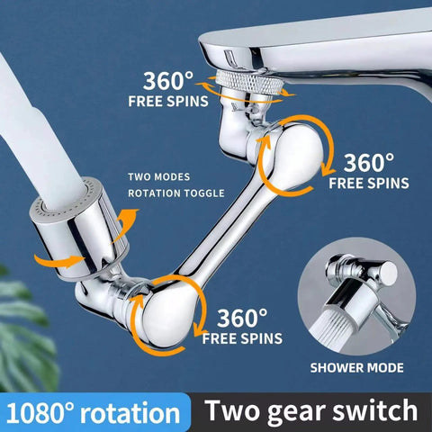 Faucet Extender With 1080 Degree Swivel Sprayer Attachment For Kitchen And Bathroom Universal Fit Water Nozzle shown with rotation and modes.