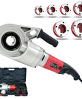No Sweat Portable Electric Pipe Threader With Brawny 2000 Watt Copper Motor and quick swap steel dies showing tool and dies in storage case.
