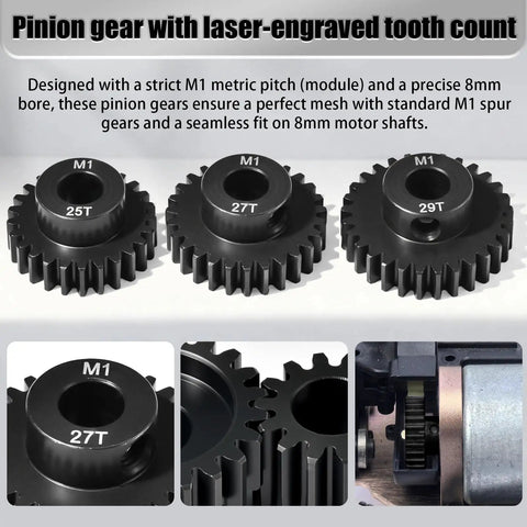 8mm Steel Pinion Gear Set 25T 27T 29T with laser engraved tooth count for 1/5 X Maxx RC model car alignment