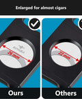 Roygra cigar cutter set, 10-pack, black plastic guillotine with 26 mm and 22 mm diameters, front view