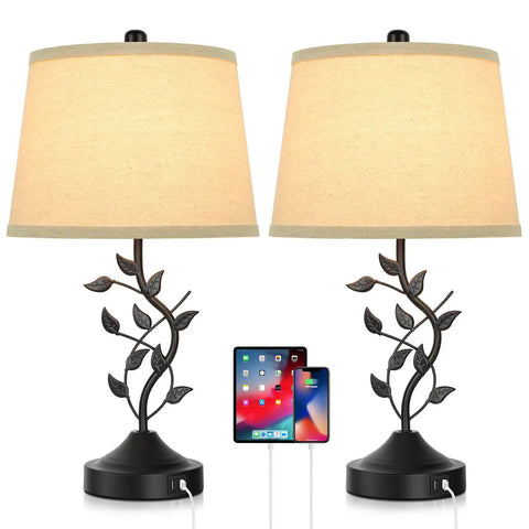 3 Way Dimmable Touch Table Lamps Set Of 2 For Living Room And Bedroom With USB Charging Ports Bedside Nightstand Reading Lamps