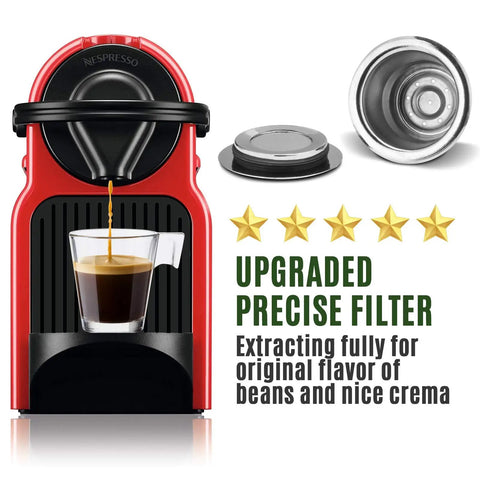 OriginalLine Compatible Reusable Stainless Steel Coffee Capsules For OriginalLine Machines 3 Pod Set with espresso tamper brush