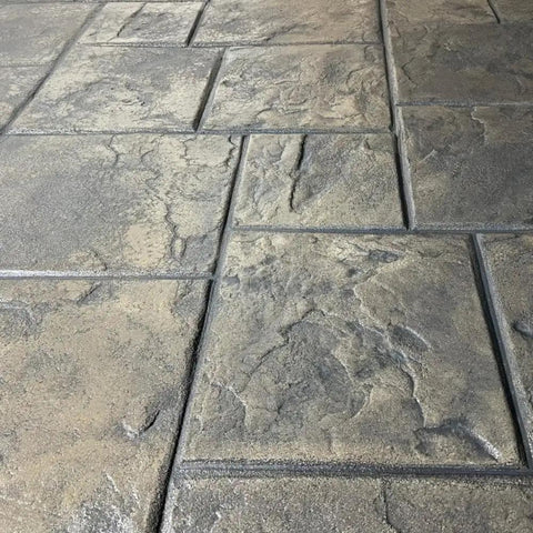 Slate Stone Concrete Stamps Mats Set Of 5 24 By 24 Inches Made In USA Durable Polyurethane With Flexible And Rigid Forms For Driveways And Patios Pro Grade Tools SM 3001 S5 showing textured ashlar slate pattern on concrete surface.