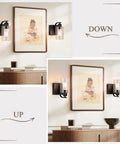 Set Of Two 8 Inch Battery Wall Sconces With Clear Glass, Farmhouse Indoor Lighting, 4000k Neutral White, Rechargeable Remote Dimmable Fixtures, All Day Glow And Zero Wiring Hustle For Bathroom Or Bedroom mounted beside artwork.