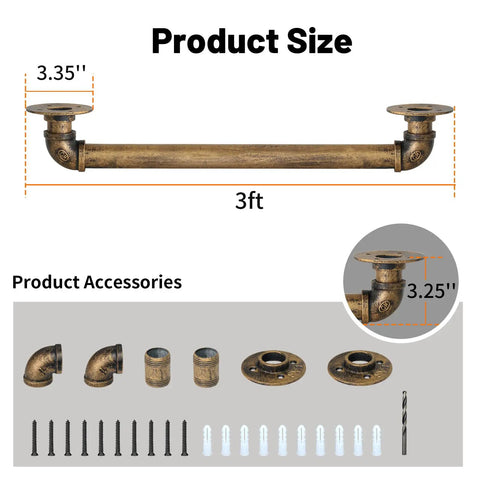 Heavy Duty Industrial Staircase Handrails 3 Ft Galvanized Pipe with product size and accessories for DIY installation.