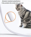 Cat sitting next to 10 Ft 1/2 Inch Braided Cable Management Sleeve Cord Protector Self-Wrapping Split Wire Loom in white