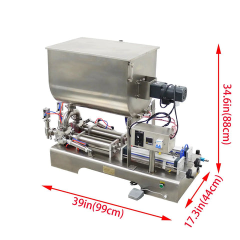 Heavy Duty Pneumatic Liquid Filler Workhorse With Heating And Mixing Functions, 304 stainless steel frame, dual nozzles.