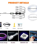 Lit Interior Car LED Strip Lights With Wireless App And Remote Control, RGB 5 In 1 Ambient Lighting Kit components and features
