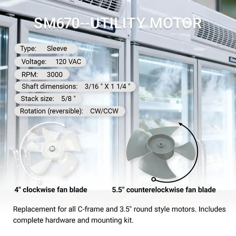 Universal Blower Motor Kit for 670 Series HVAC Units, 3000 RPM, 120V Replacement with dual fan blades in a cooler