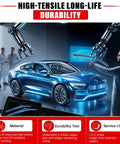 Industrial testing of windshield wipers with robotic arms, showcasing high-tensile durability and material details for Atlas Windshield Wiper Blades Set.