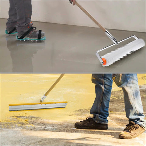 Self Leveling Cement Tool Kit With 9 Inch And 20 Inch Spike Rollers, Scraper, And Spiked Shoes For Cement, Mortar And Floor Leveling