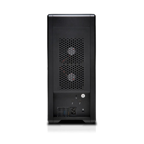 Back view of Kickass 48TB 8 Bay Thunderbolt 2 External Drive Rack with ventilation and ports for smooth 4K and 6K editing flows.