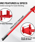 Fixum Heavy Duty Manual Rebar Bender For 5/8 Inch Steel Rods, showing extra thick base and 29.5 inch total length for better leverage.