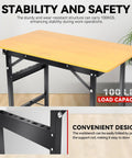 Foldable 39.4 Inch Workbench With Built In Measuring Tape And Angle Finder, Side Tool Storage, Heavy Duty Frame, Supports Up To 100 Kg
