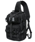 Rugged Tactical Sling Bag For EDC Gear Crossbody Chest Pack With MOLLE System 600D Nylon Water Resistant Dual D Rings US Flag Patch Black Edition
