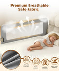 75 Inch Foldable Toddler Bed Rail With Reinforced Carbon Steel Frame Breathable Washable Fabric Guard promoting safe sleep for child