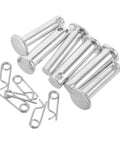 Pro Grade Steel Cotter And Clevis Pin Kit Three Pairs M10x35mm And M8x35mm Durable Rust Resistant Fasteners For Tools Trailers And Machinery With Easy Install And Secure Fit. silver steel cotter and clevis pins with clips