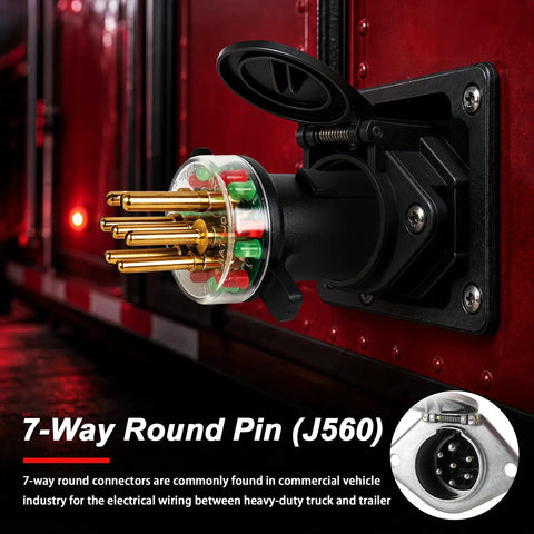 7 Way Round Pin Trailer Plug Tester With LED Indicators Replaces 7865L For Trucks And Trailers mounted on red truck panel
