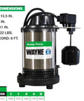 Heavy Duty Three Quarter HP Submersible Sump Pump With Cast Iron And Stainless Steel Build, New Switch Included, Indoor Use Only, Delivers Up To 5,490 GPH For Fast Basement Water Removal