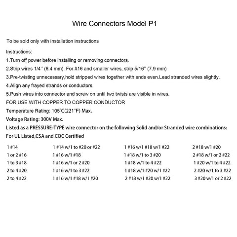 Package instructions for 100 Piece Grey P1 Spring Insert Wire Connectors Set.