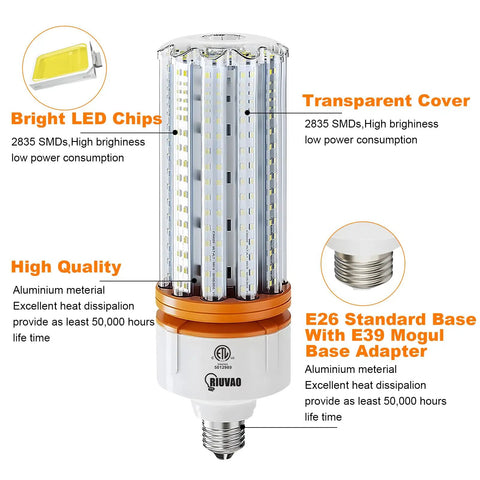 1000W Equivalent LED Corn Light Bulbs 2 Pack 5000K Daylight White 100W LED per Bulb E26 E39 Base with product features