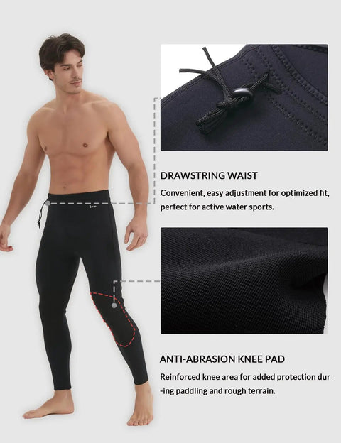 3mm Neoprene Wetsuit Pants For Men Warm Flat Stitch Swim Pants For Surfing Kayaking Snorkeling Diving Canoeing Paddle Boarding And Other Water Sports Comfortable Fit Full Range Of Motion Snug Thermal Protection Keeps You Toasty, drawstring waist, anti-abrasion knee pad