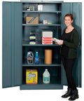 Locking Turn Handle Steel Storage Cabinet With Four Height Adjustable Shelves, Built Tough With Heavy Gauge Steel, showing open doors, gray.