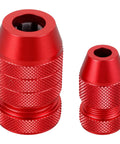 Heavy Duty Two Piece Adjustable Drill Bit Depth Stop Collar Kit Machined From Solid Aluminum Alloy, red collars for precise drilling.
