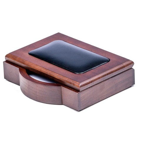 Walnut and Black Leather Desk Set, 10-Piece Office Organizer Kit, top-grain leather with walnut-stained rosewood note holder, sleek design