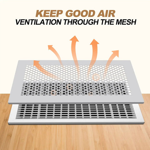 Baby Safe Silicone Floor Vent Covers For 4x10 Vents shown on wood floor demonstrating airflow through mesh