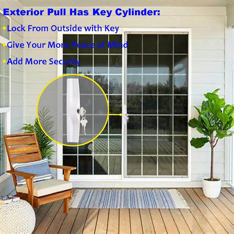 Easy Swap Sliding Patio Door Handle Set With Key Cylinder And Mortise Lock Full Replacement visible on glass door