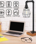 Industrial Desk Lamp With Bulb Included, 3-Way Dimmable, Edison Touch Control, on wooden desk with laptop, glasses, and notepad