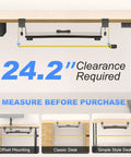 Under Desk Keyboard Tray With C Clamp Mount, Slide Out Keyboard And Mouse Platform, 20 Inch Wide By 11.8 Inch Deep, 24.2 Inches With Clamps, Black, Space Saving DSF1S, desk installation diagram with 24.2-inch clearance measurement.