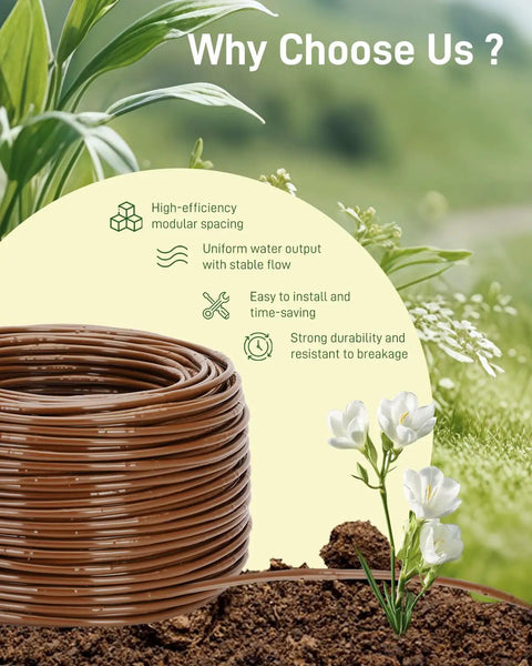 One Quarter Inch Drip Irrigation Tubing With Six Inch Emitter Spacing, 100 Foot Roll, Built In 0.5 GPH Dripper, Drip Line