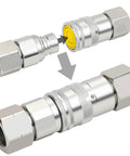 ANCIMOON 3/4'' NPT skid-steer hydraulic quick-connect coupler pair with yellow seal and knurled silver bodies
