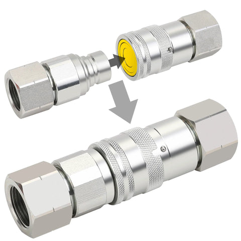 ANCIMOON 3/4'' NPT skid-steer hydraulic quick-connect coupler pair with yellow seal and knurled silver bodies