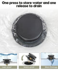 Hassle Free Snap Fit Universal Bathtub Drain Stopper, Pop Up Bath Plug With Matte Black Finish, in use blocking water.