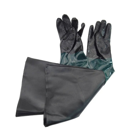 Heavy Duty 23 Point 6 Inch Rubber Sandblast Cabinet Gloves for Sandblasting and Abrasive Cabinets, interlock lined, palm protection