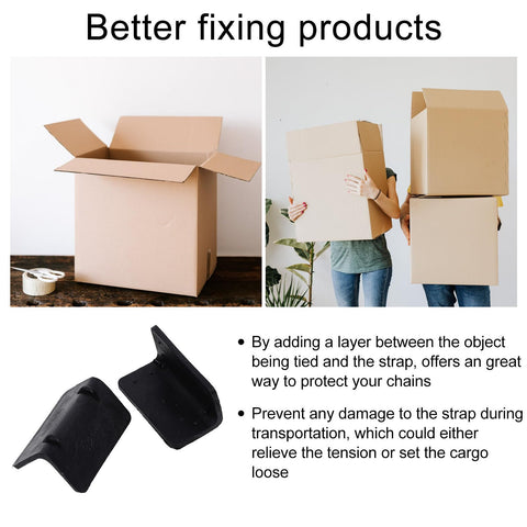 Heavy Duty Black Plastic Corner Protectors For Shipping Straps And Pallet Edges next to cardboard boxes for packaging use