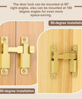 Two Pack 90 To 180 Degree Barn Door Lock Latches With Screws And Glue For Easy Install In Gold Tone for 90 and 180-degree installation.