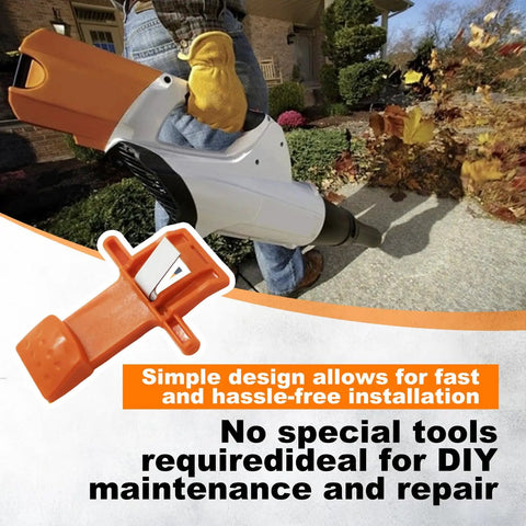 Battery Latch Lockout Lever Replacement Kit For Stihl MSA120 MSA140 BGA56 BGA57 FSA56 HSA56 HLA56 HTA50 image showing kit close-up and blower in use