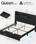 Dimensions of a Modern Queen Bed Frame With Hidden Storage Drawers Led Lights And Usb Charging Port Linen Upholstered Platform Base.