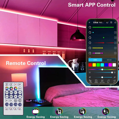 Smart app and remote control features of Led Neon Rope Lights With Music Sync, 9.84ft 24V Smart Dimmable Outdoor IP65 waterproof LED strip.