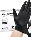 Black vinyl synthetic exam gloves, latex-free and powder-free, sizes S–XL, box of 100 by Amazon