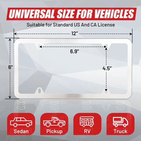 Stainless Steel License Plate Frame 4 Hole Mirror Polish Silver Tag Cover Kit With Chrome Screws Caps And Nylon Insert Nuts Heavy Duty
