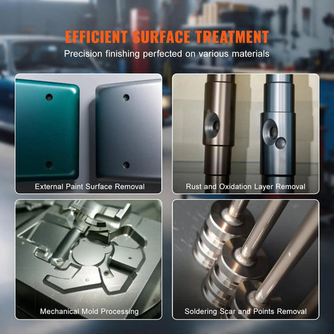 Close-up of metal surfaces treated with a sandblaster for paint, rust, mold processing, and soldering scar removal.