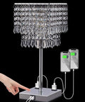 Dope Crystal Bedside Lamp With Dimmable Square Touch Control USB Ports And Dual Outlets Compact Nightstand Light for bedrooms