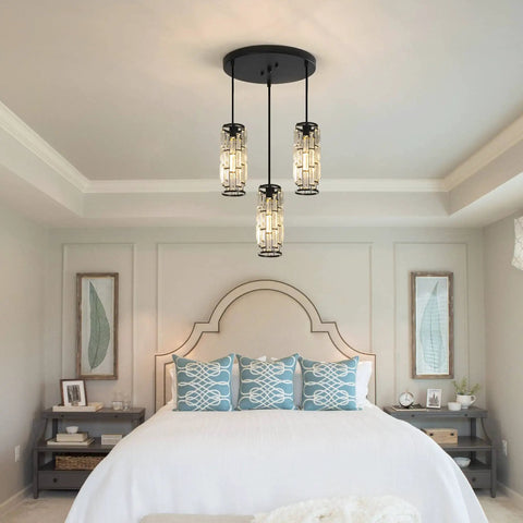 Three Light Crystal Pendant Lights Black For Kitchen Island Hanging Light Fixtures Modern Black Pendant Lighting
