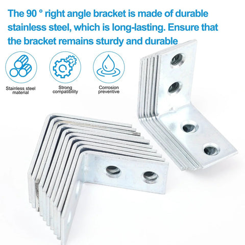 10 Pcs 4 Hole 90 Degree Corner Braces L Shaped Steel Brackets For Shelves Chairs Drawers And Cabinets Heavy Duty